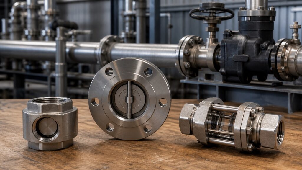 ADCA disc, wafer and sight check valve types for steam systems