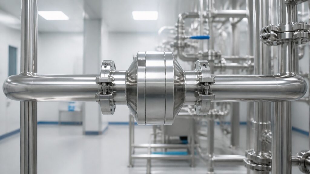 Sanitary stainless steel check valve in a clean steam process line