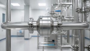 Sanitary stainless steel check valve in a clean steam process line