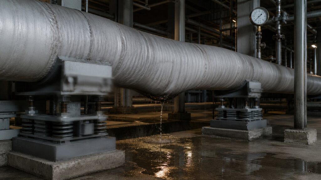 Condensate accumulation and water hammer risk in an industrial steam line